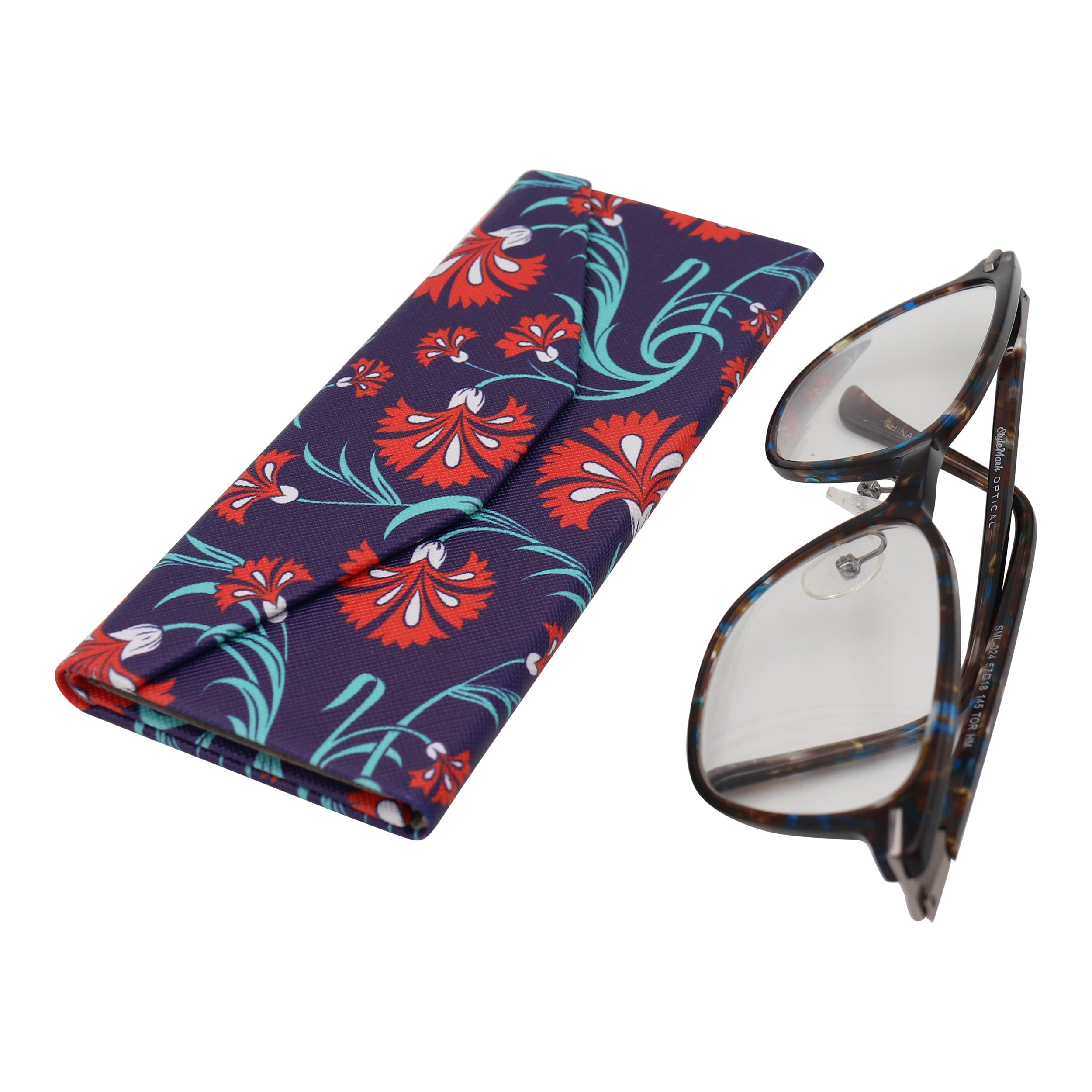 Carnation Floral Vegan Leather Glasses Case