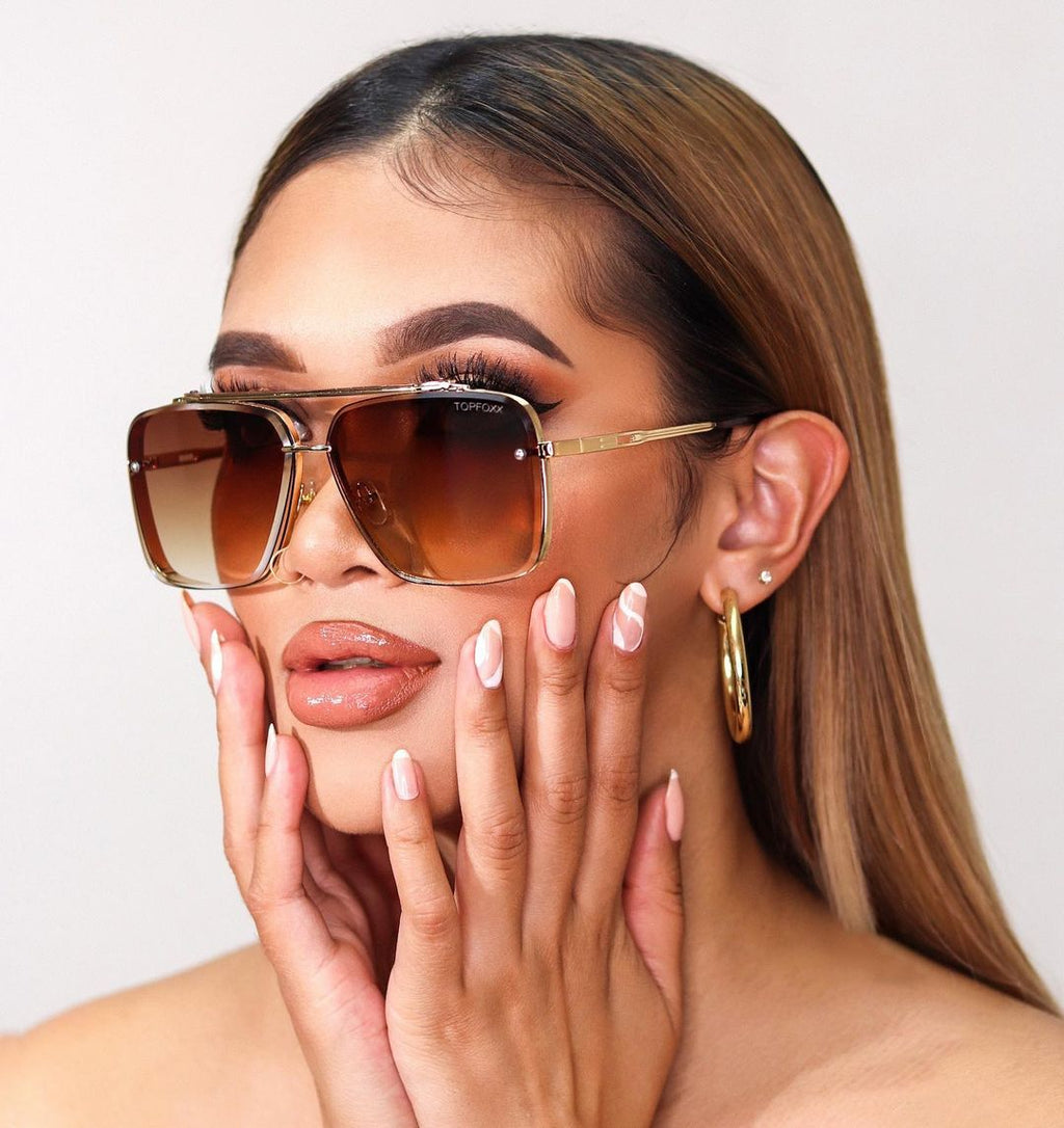 TopFoxx Bella Coffee Tangle-Free Oversized Square Aviator Sunglasses
