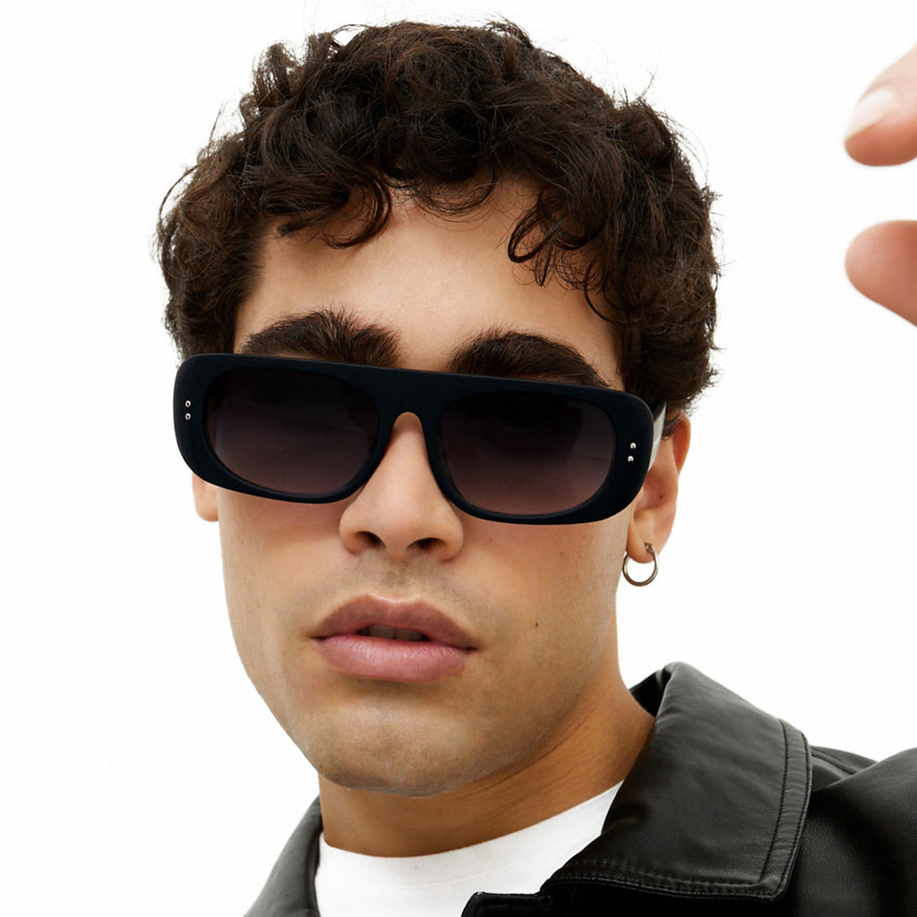 TopFoxx Claim It Black Rectangular Wrap Sunglasses