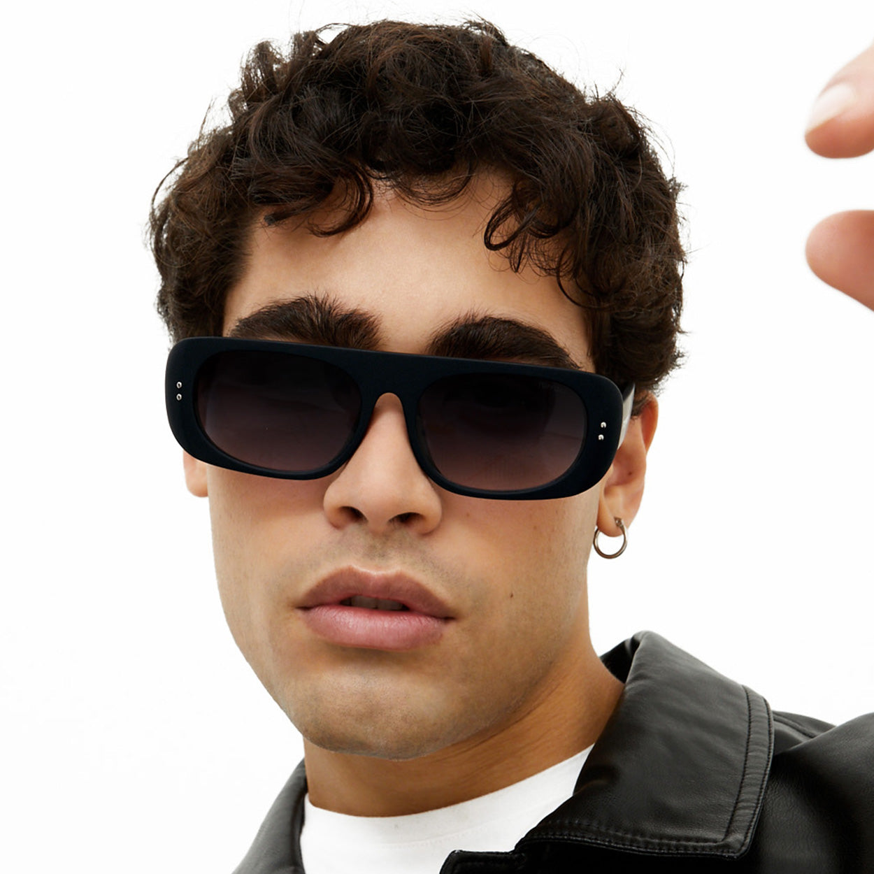 TopFoxx Claim It Black Rectangular Wrap Sunglasses