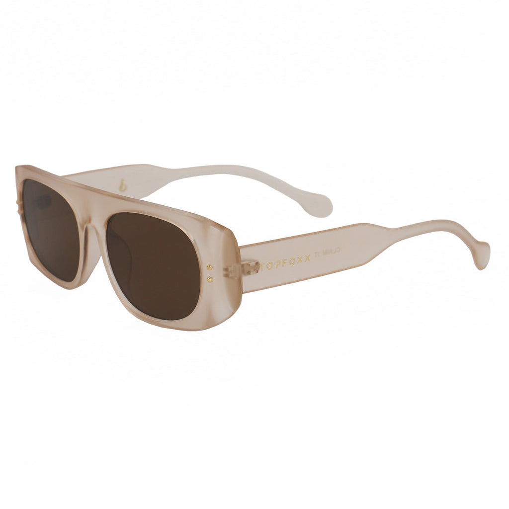TopFoxx Claim It Clear Brown Rectangular Wrap Sunglasses