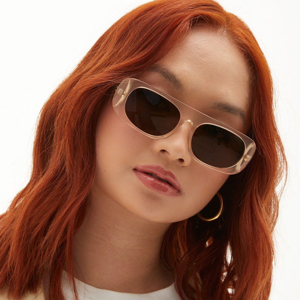 TopFoxx Claim It Clear Brown Rectangular Wrap Sunglasses