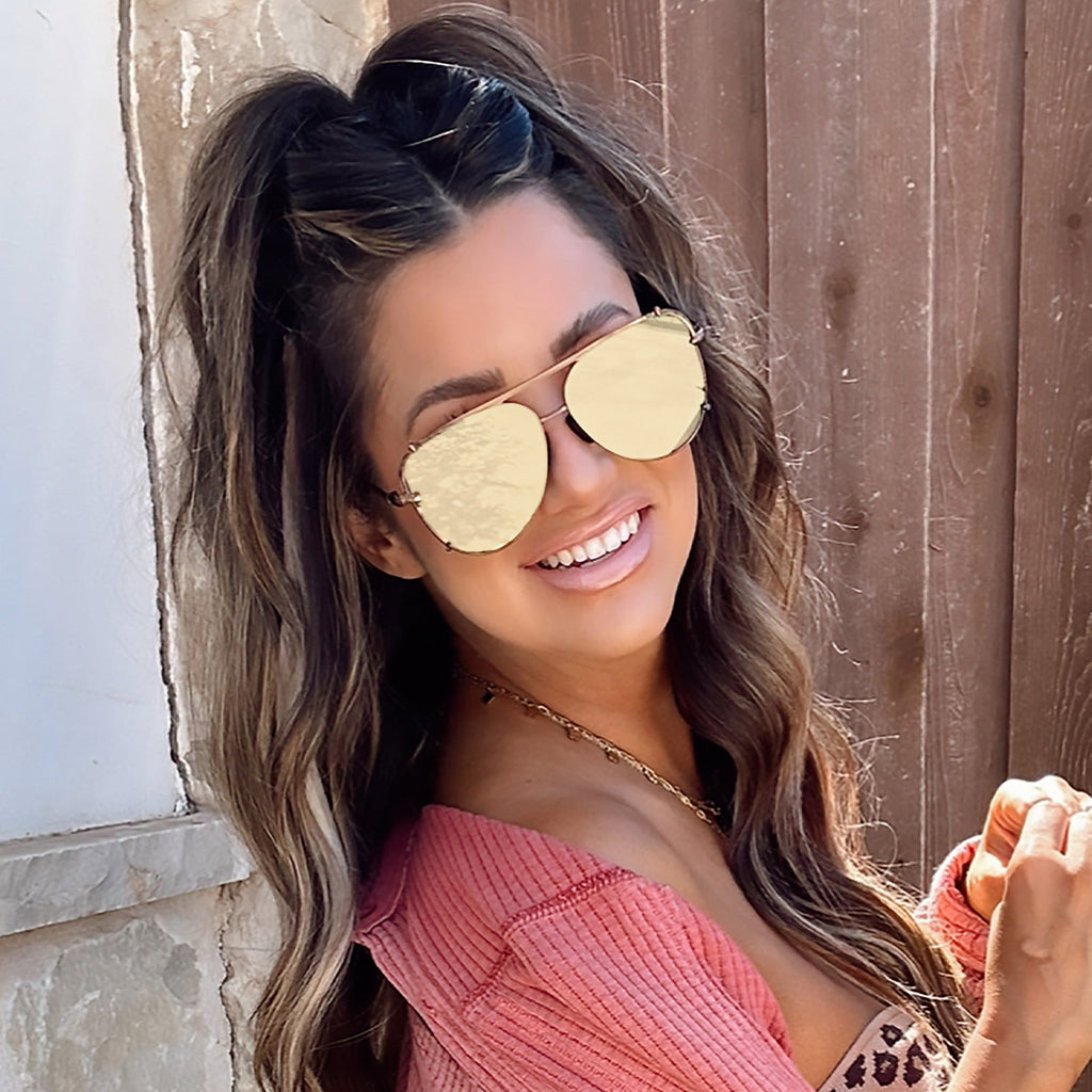 TopFoxx Cristina Mirrored Brown Tangle-Free Aviator Sunglasses
