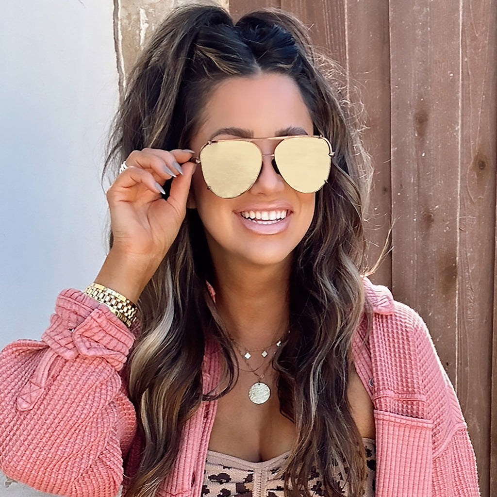 TopFoxx Cristina Mirrored Brown Tangle-Free Aviator Sunglasses