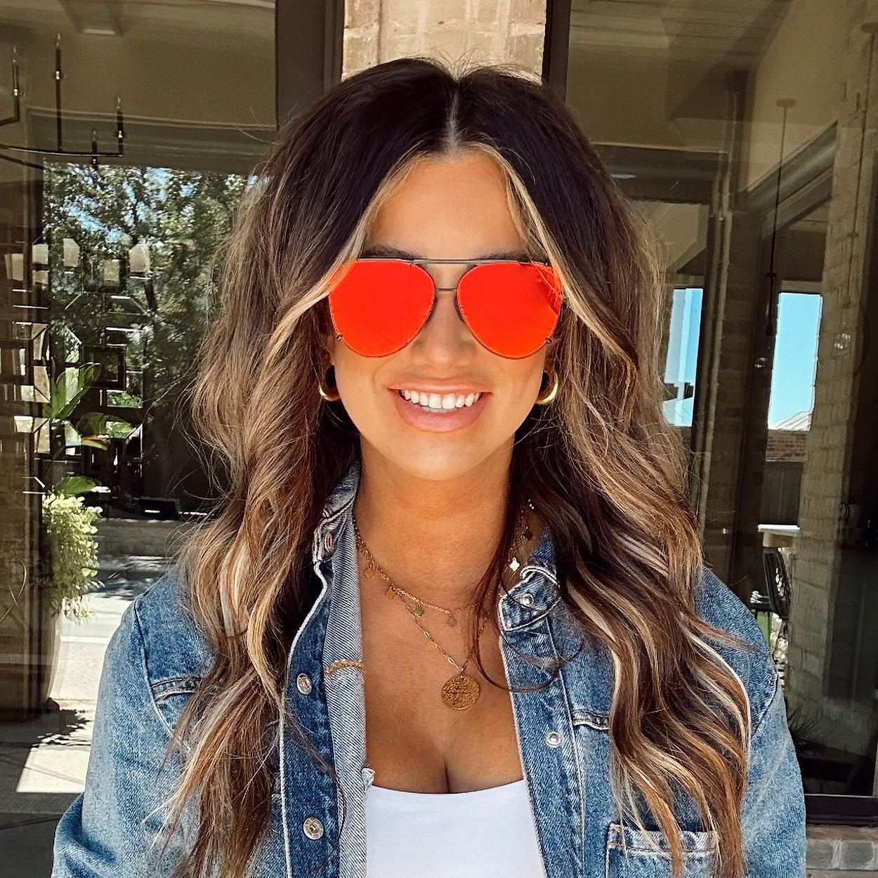 TopFoxx Cristina Mirrored Red Tangle-Free Aviator Sunglasses