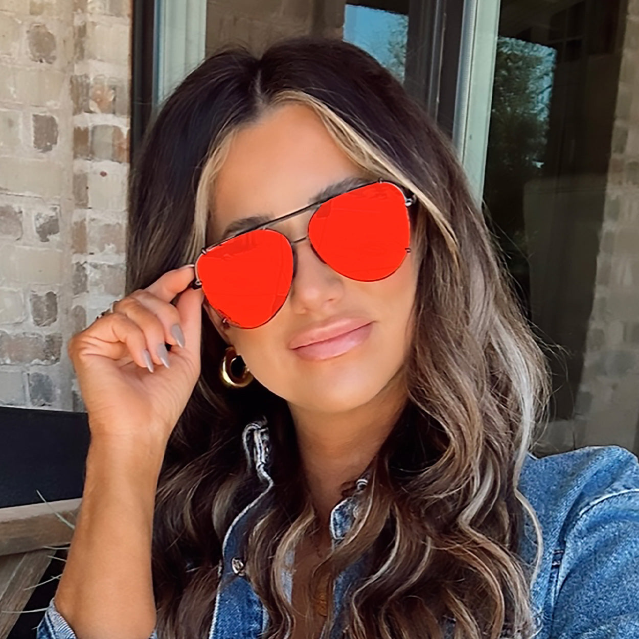 TopFoxx Cristina Mirrored Red Tangle-Free Aviator Sunglasses