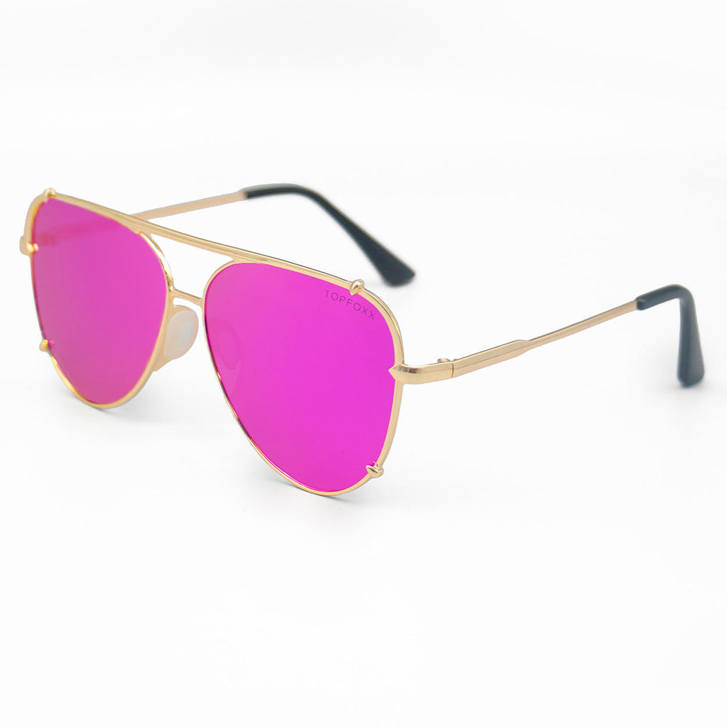 TopFoxx Cristina Mirrored Pink Tangle-Free Aviator Sunglasses
