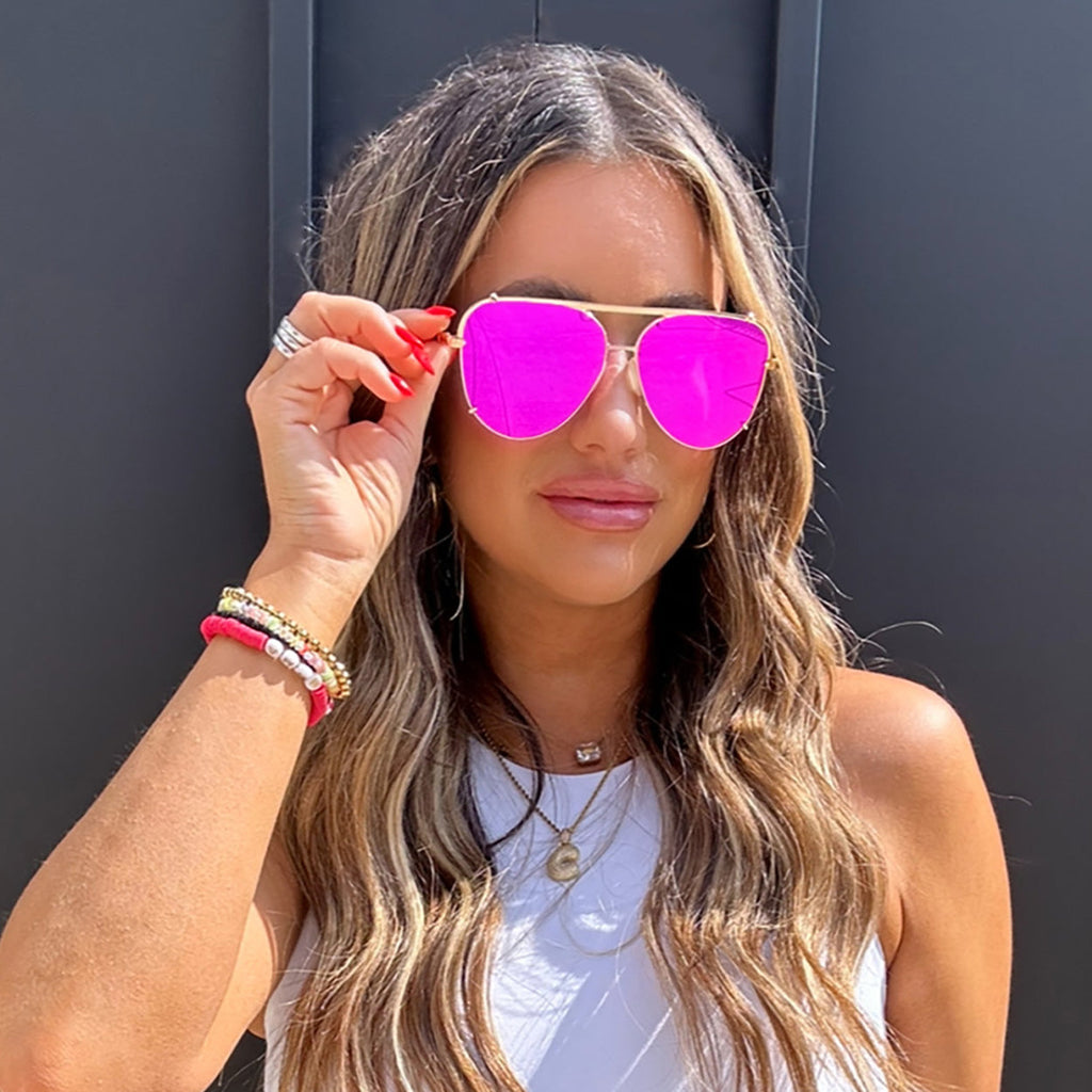 TopFoxx Cristina Mirrored Pink Tangle-Free Aviator Sunglasses
