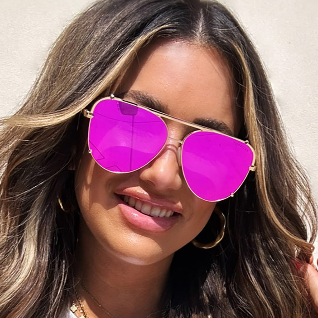 TopFoxx Cristina Mirrored Pink Tangle-Free Aviator Sunglasses
