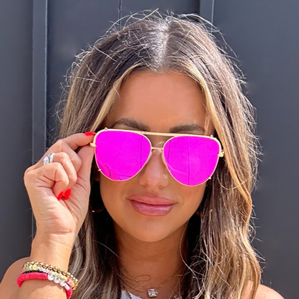 TopFoxx Cristina Mirrored Pink Tangle-Free Aviator Sunglasses