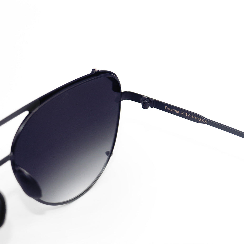 TopFoxx Cristina Faded Black Tangle-Free Aviator Sunglasses