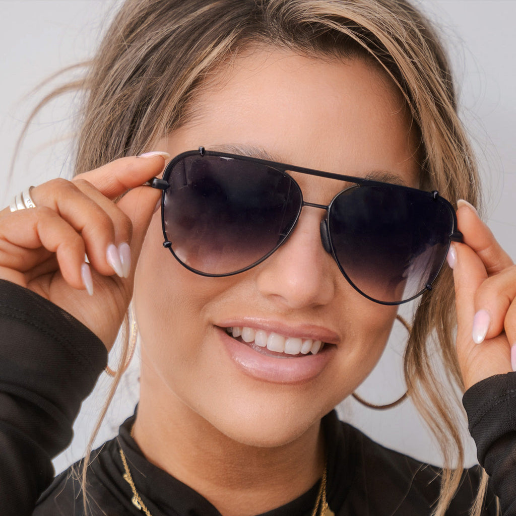 TopFoxx Cristina Faded Black Tangle-Free Aviator Sunglasses