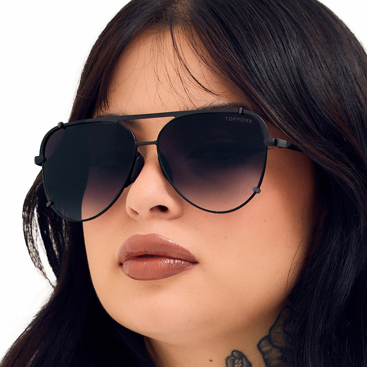 TopFoxx Cristina Faded Black Tangle-Free Aviator Sunglasses