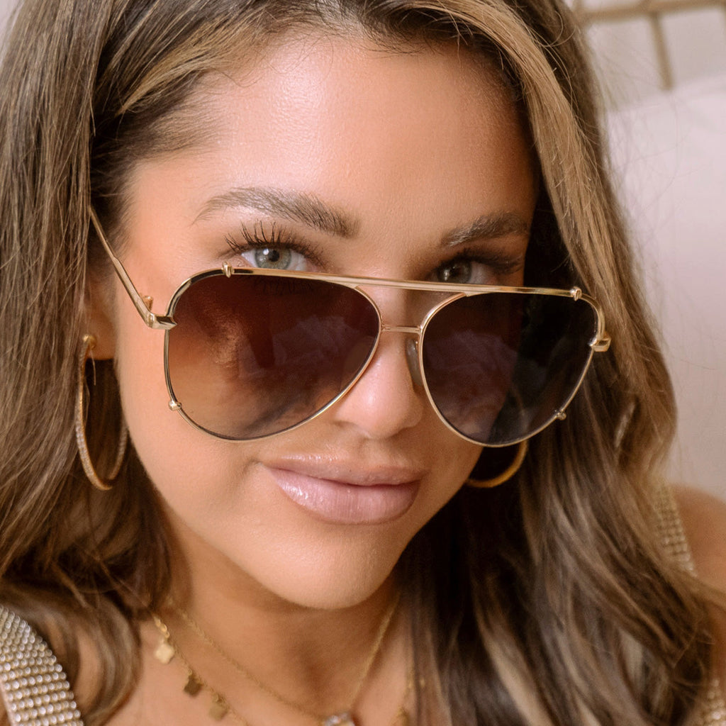 TopFoxx Cristina Faded Brown Tangle-Free Aviator Sunglasses