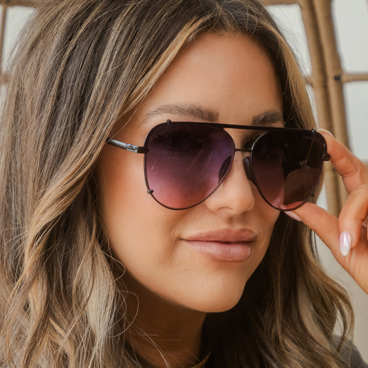 TopFoxx Cristina Faded Purple & Pink Tangle-Free Aviator Sunglasses