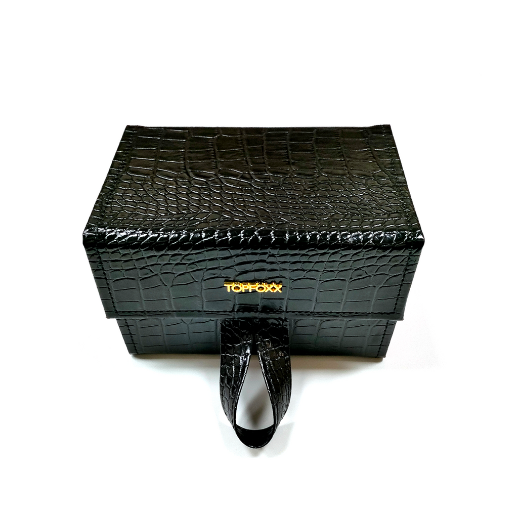 TopFoxx Black Faux Crocodile Travel Sunglasses Case — Durable & Stylish