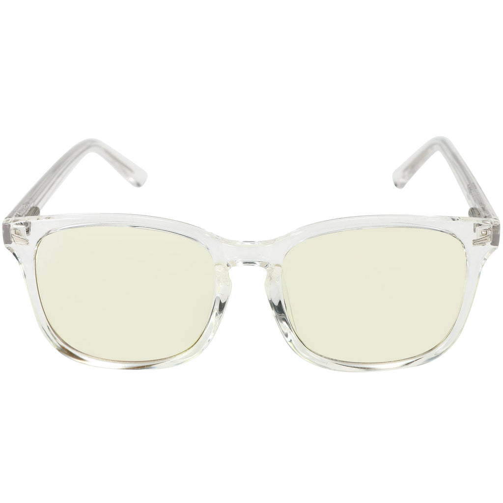 Blue Light Glasses by Sleep ZM with crystal yellow lenses, stylish daytime wayfarer design for computer use.
