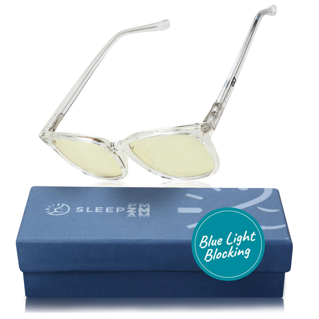 Blue Light Glasses by Sleep ZM, DaytimeMax Wayfarer style with crystal yellow lenses for blocking blue light from computer screens.