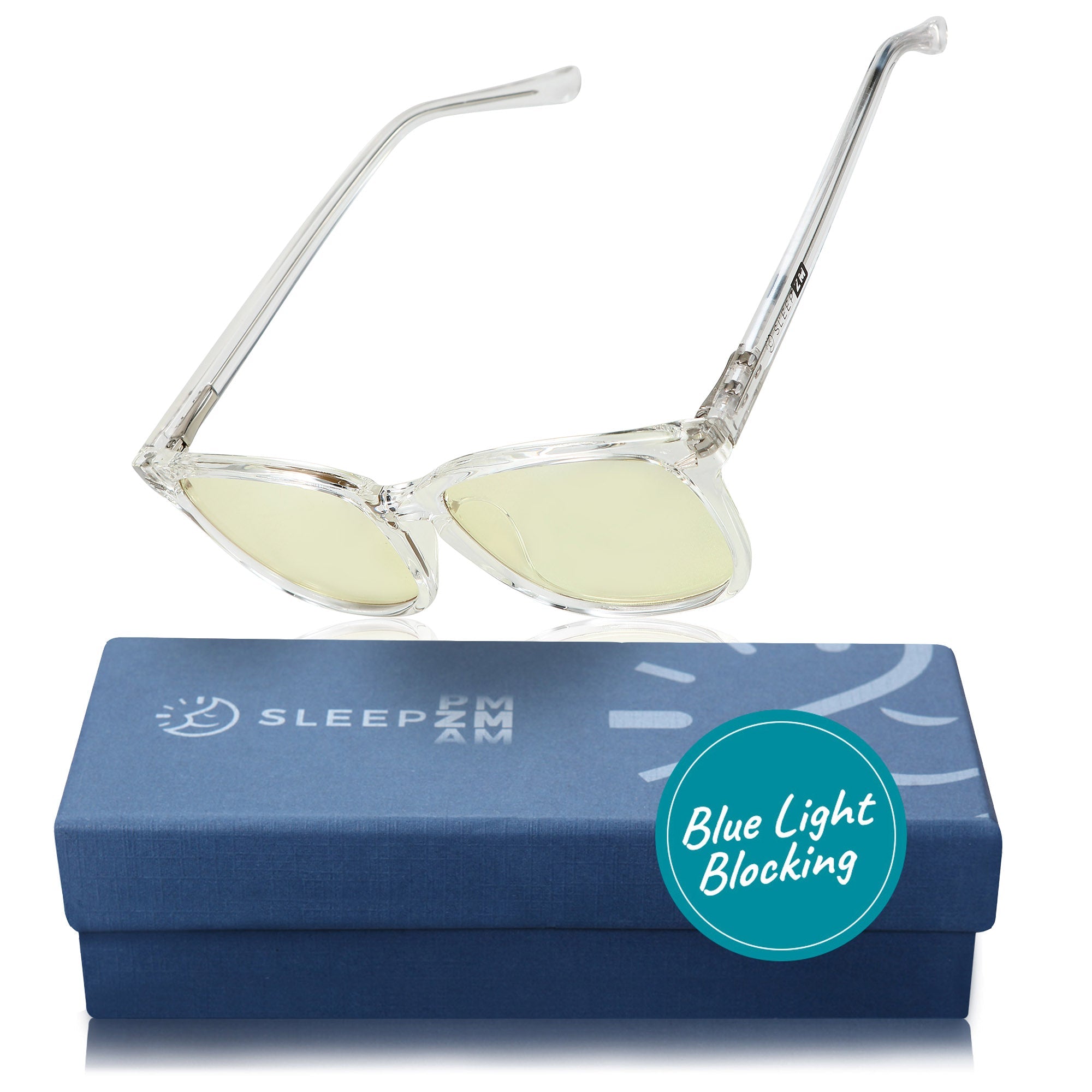 Blue Light Glasses by Sleep ZM, DaytimeMax Wayfarer style with crystal yellow lenses for blocking blue light from computer screens.
