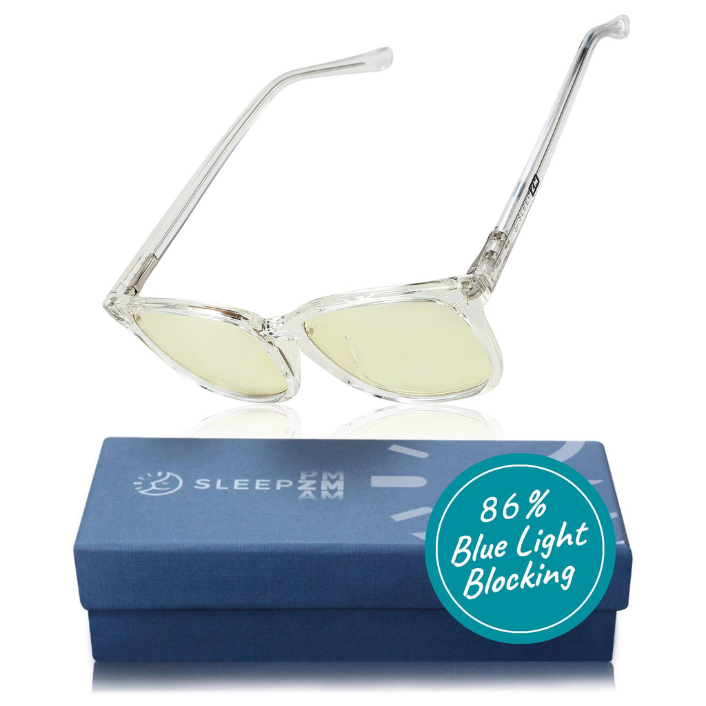 Blue Light Glasses by Sleep ZM, DaytimeMax Wayfarer style with crystal yellow lenses for computer screen eye protection.