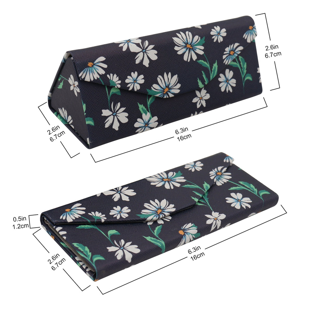 Daisy flower design chamomile vegan leather folding glasses case by Real Sic with magnetic closure and hard protective structure