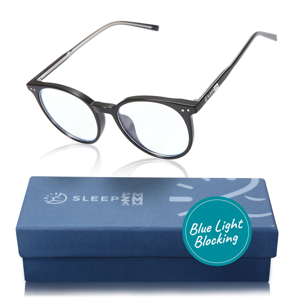 Black Daytime Oracle Blue Light Computer Glasses by Sleep ZM with clear lenses for daytime screen protection.
