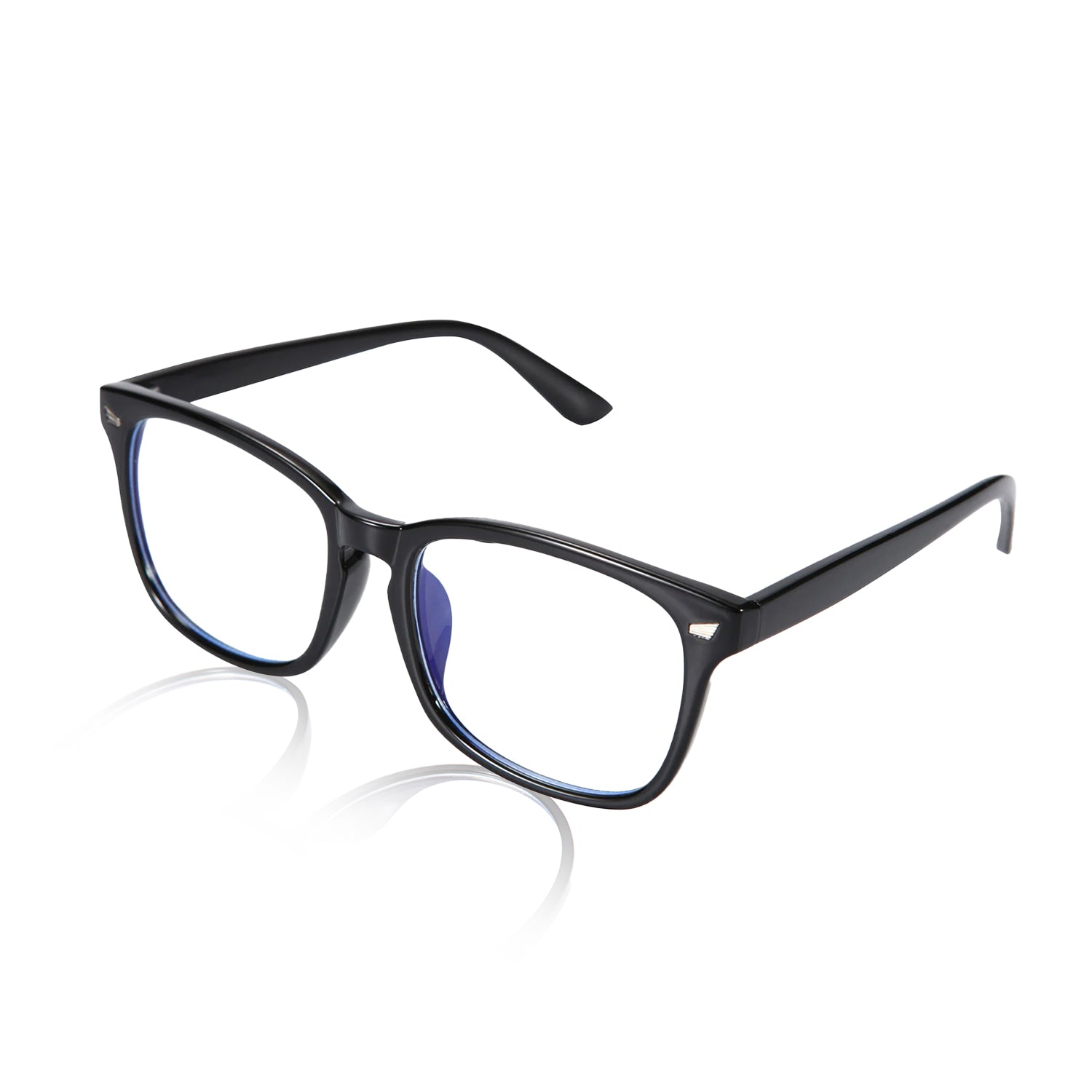 Blue Light Glasses by Sleep ZM, black daytime wayfarer style with 2.5x magnification for reading and screen use.