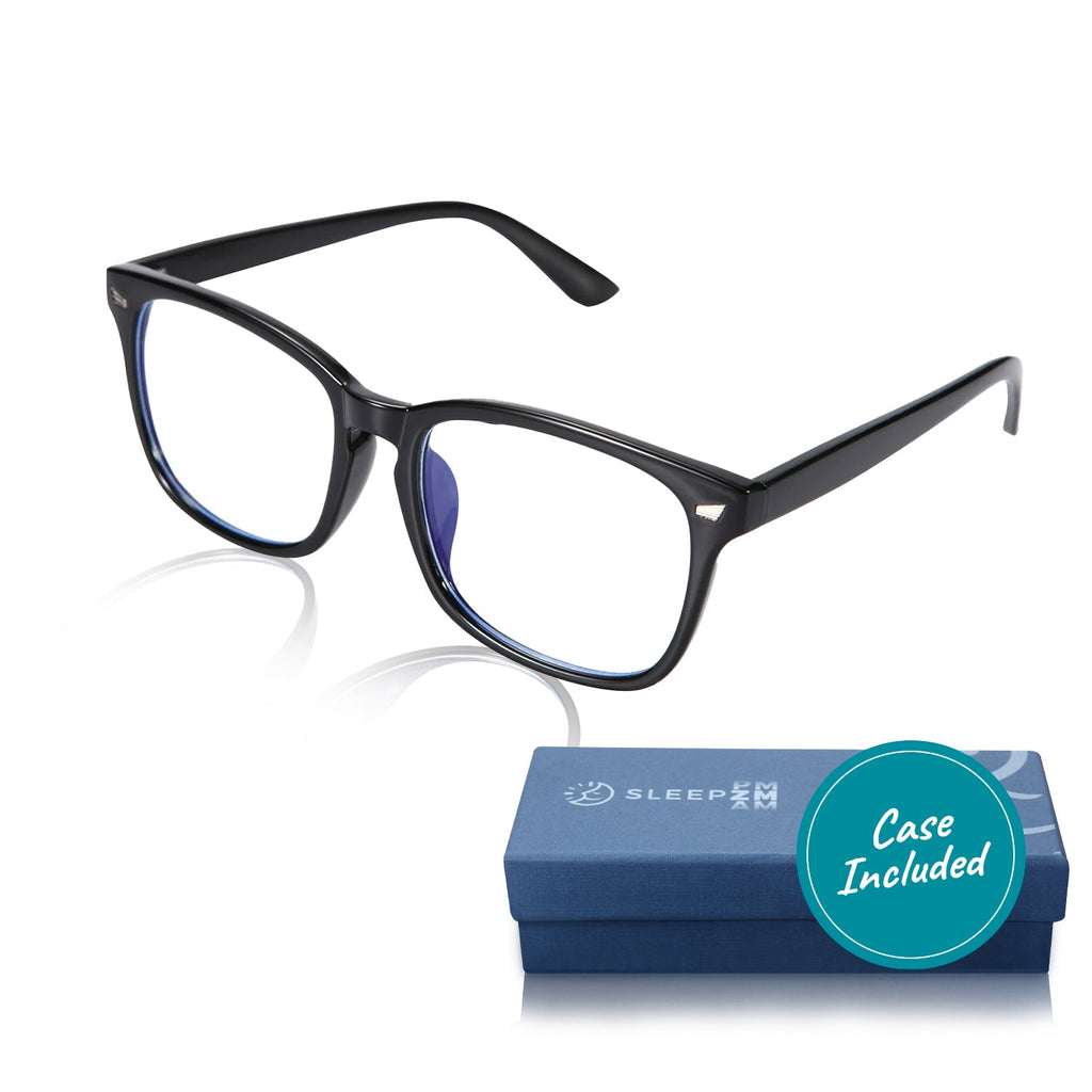 Black Daytime Wayfarer Blue Light Glasses by Sleep ZM, stylish computer glasses with blue light filtering for daytime use.