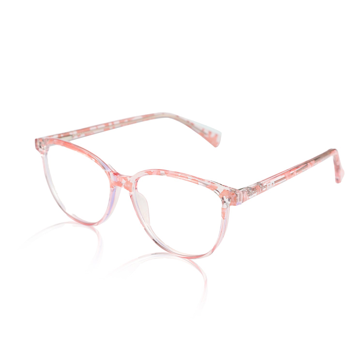 Pink Warrior Daytime Wayfarer Blue Light Glasses by Sleep ZM, stylish blue light glasses with pink frames for computer use.