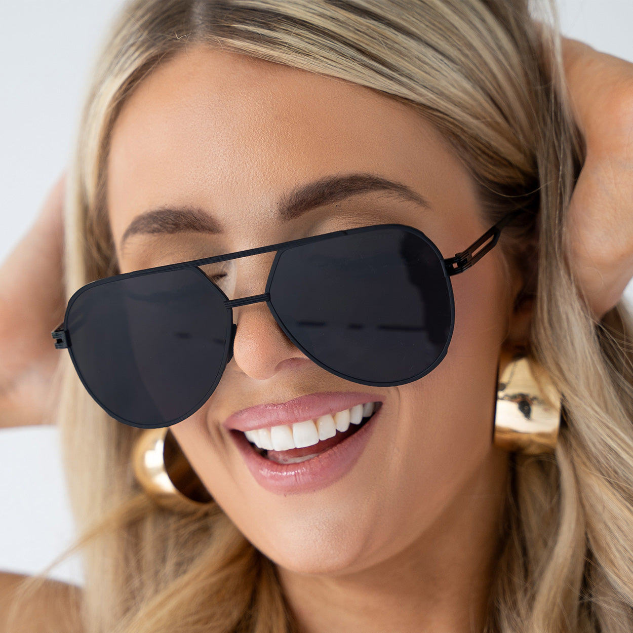 TopFoxx Untangled x Emily Rose Black Tangle-Free Aviator Sunglasses