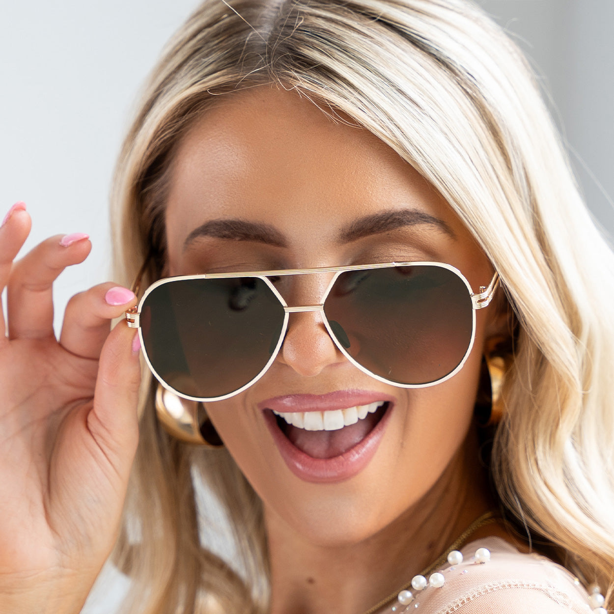 TopFoxx Untangled x Emily Rose Brown Tangle-Free Aviator Sunglasses