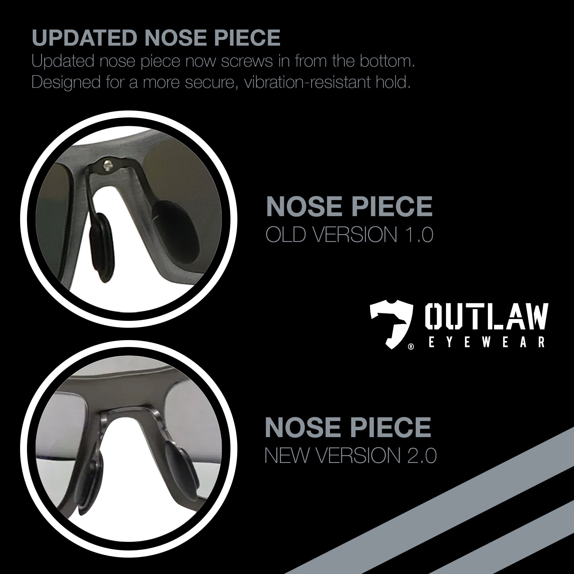 OutLaw Eyewear Fugitive TAC Sig Gray sunglasses with Pathfinder 5.1 transition lenses, showing the nose bridge and frame details.