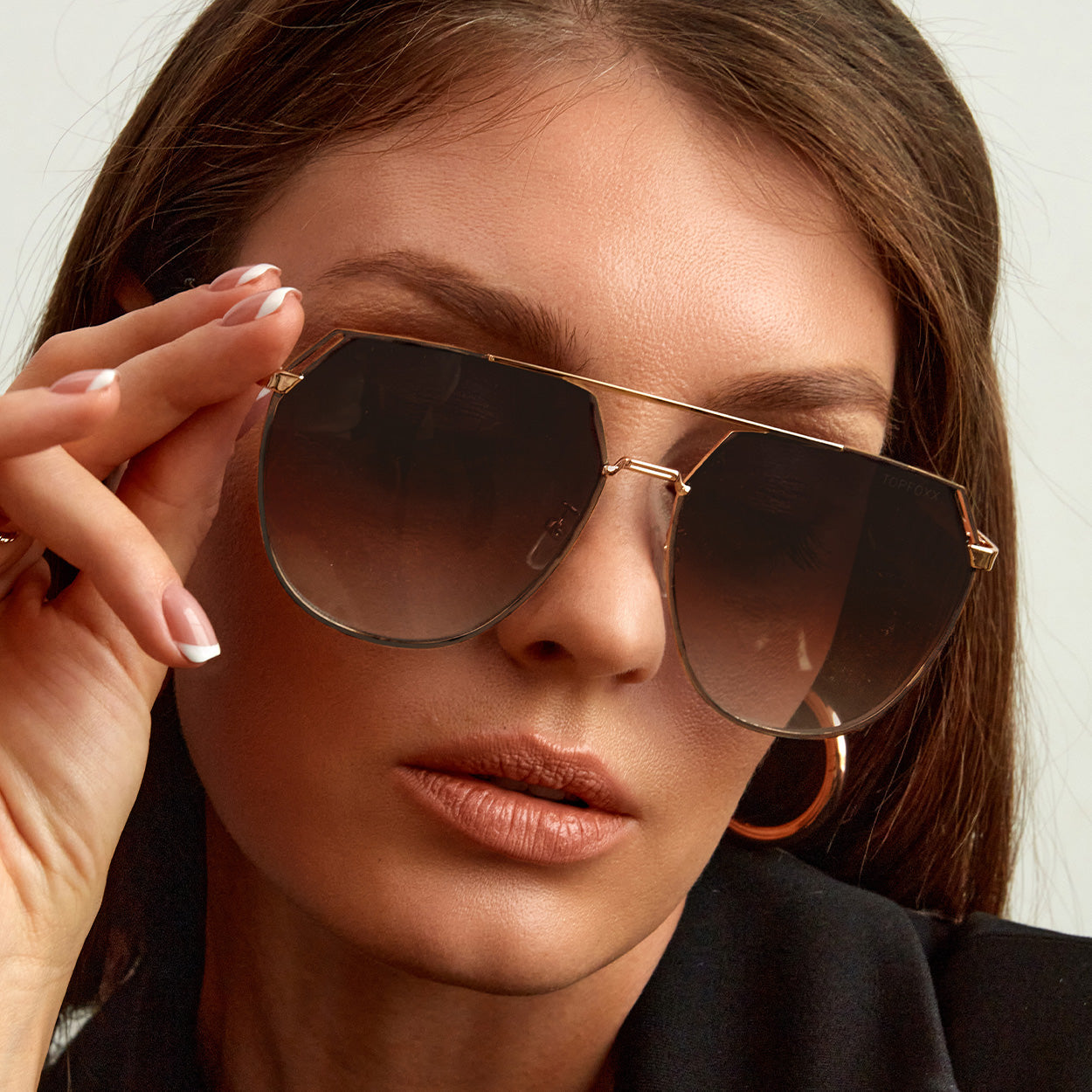 TopFoxx Farrah Brown Tangle-Free Square Aviator Sunglasses