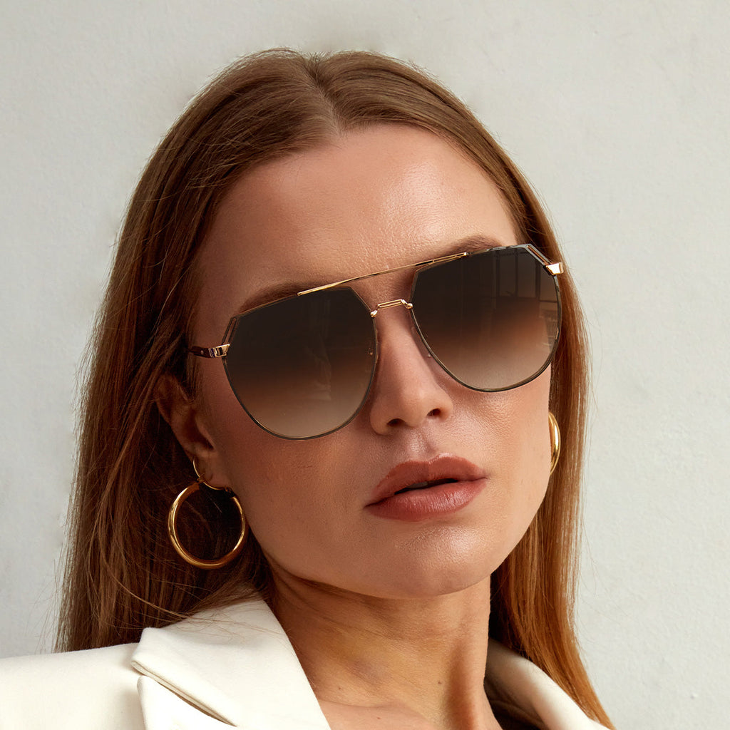 TopFoxx Farrah Brown Tangle-Free Square Aviator Sunglasses