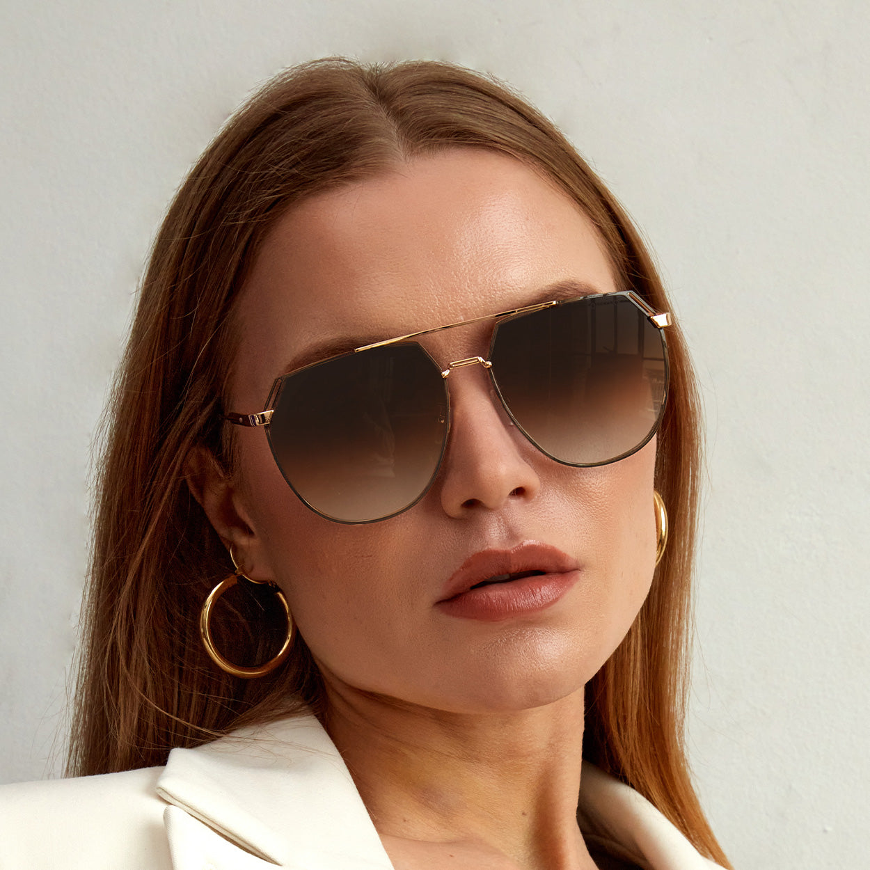 TopFoxx Farrah Brown Tangle-Free Square Aviator Sunglasses