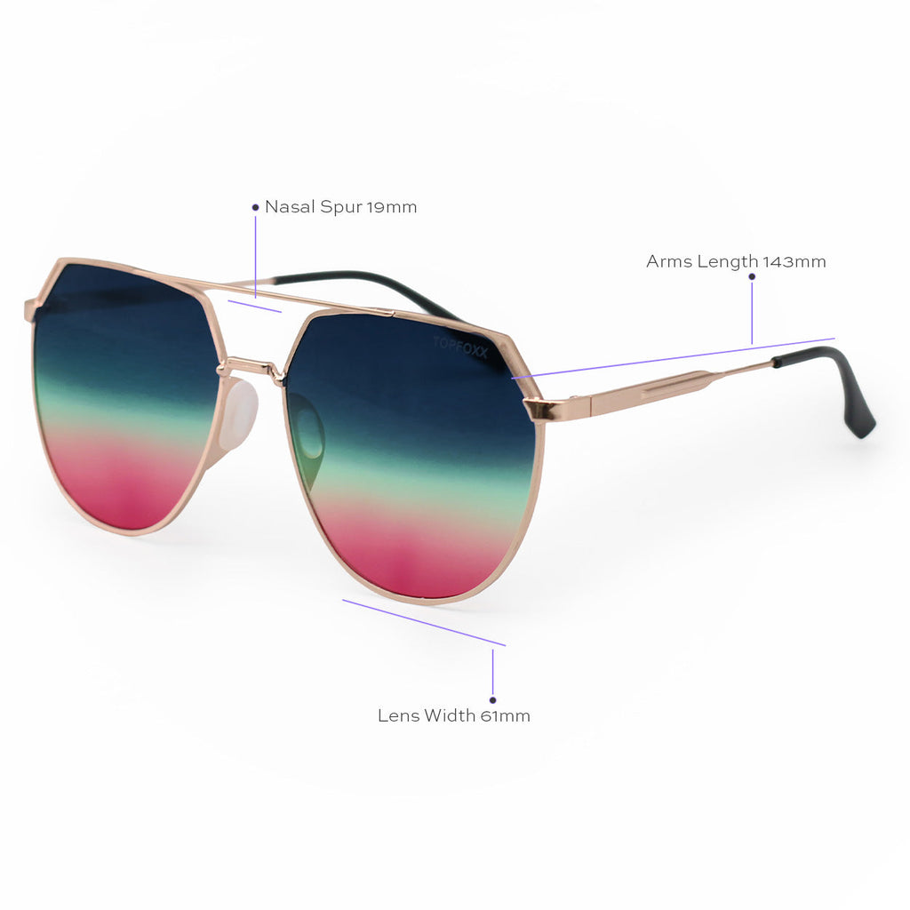 TopFoxx Farrah Pride Tangle-Free Square Aviator Sunglasses