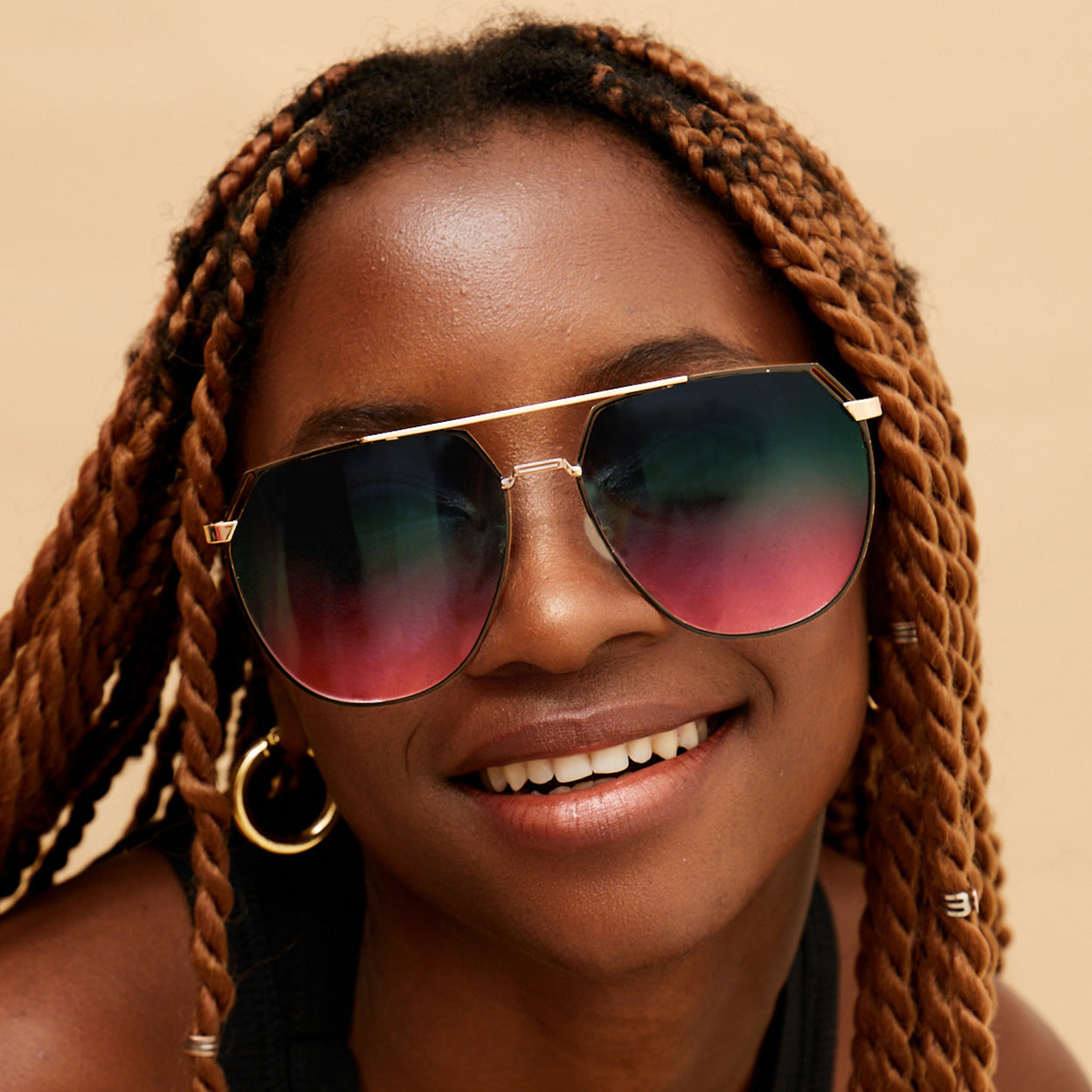 TopFoxx Farrah Pride Tangle-Free Square Aviator Sunglasses