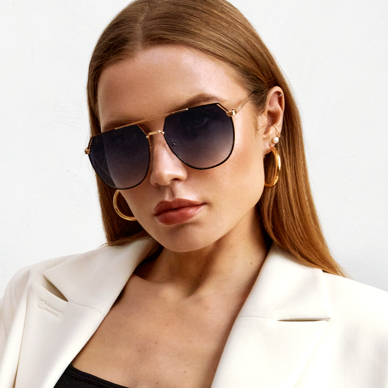 TopFoxx Farrah Midnight Square Aviator Sunglasses