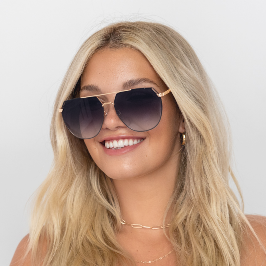 TopFoxx Farrah Midnight Square Aviator Sunglasses
