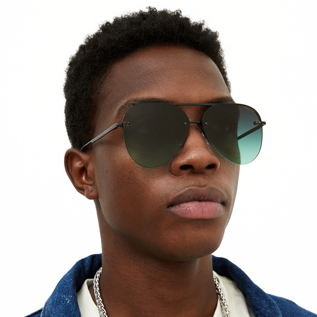 TopFoxx Smaller Megan 2 Dark Green Metal Aviator Sunglasses