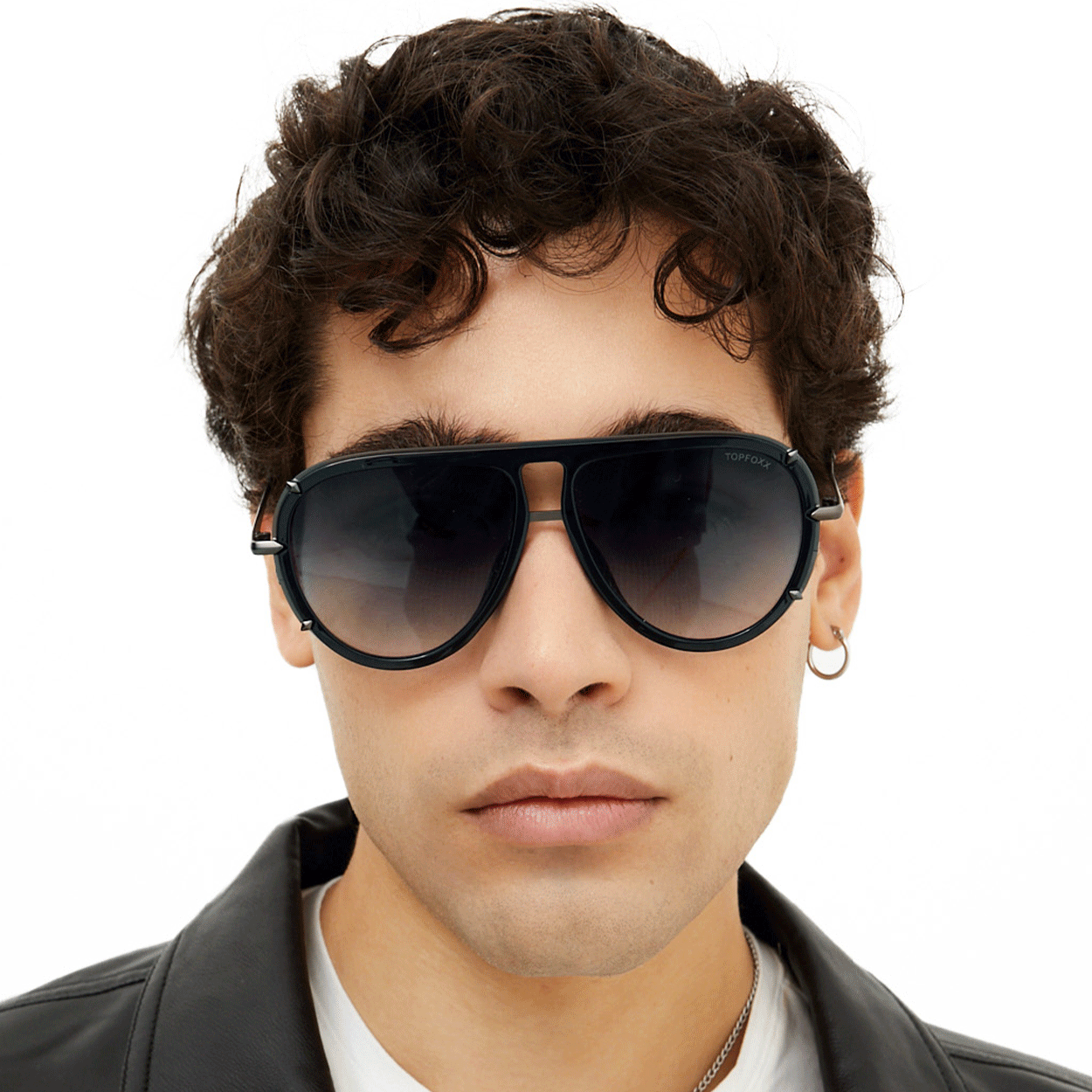 TopFoxx Ivy Luxe Black Tangle-Free Round Aviator Sunglasses