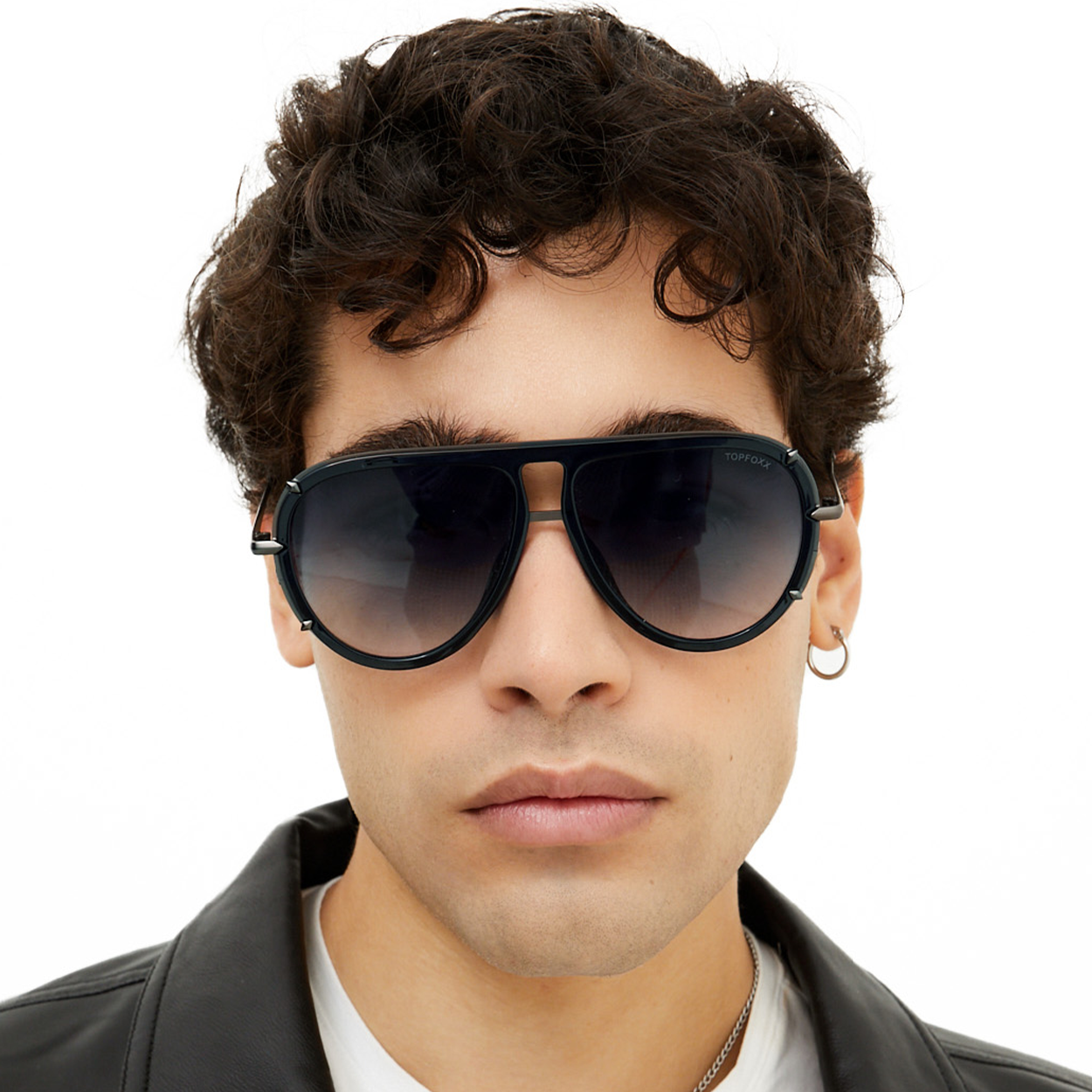 TopFoxx Ivy Luxe Black Tangle-Free Round Aviator Sunglasses