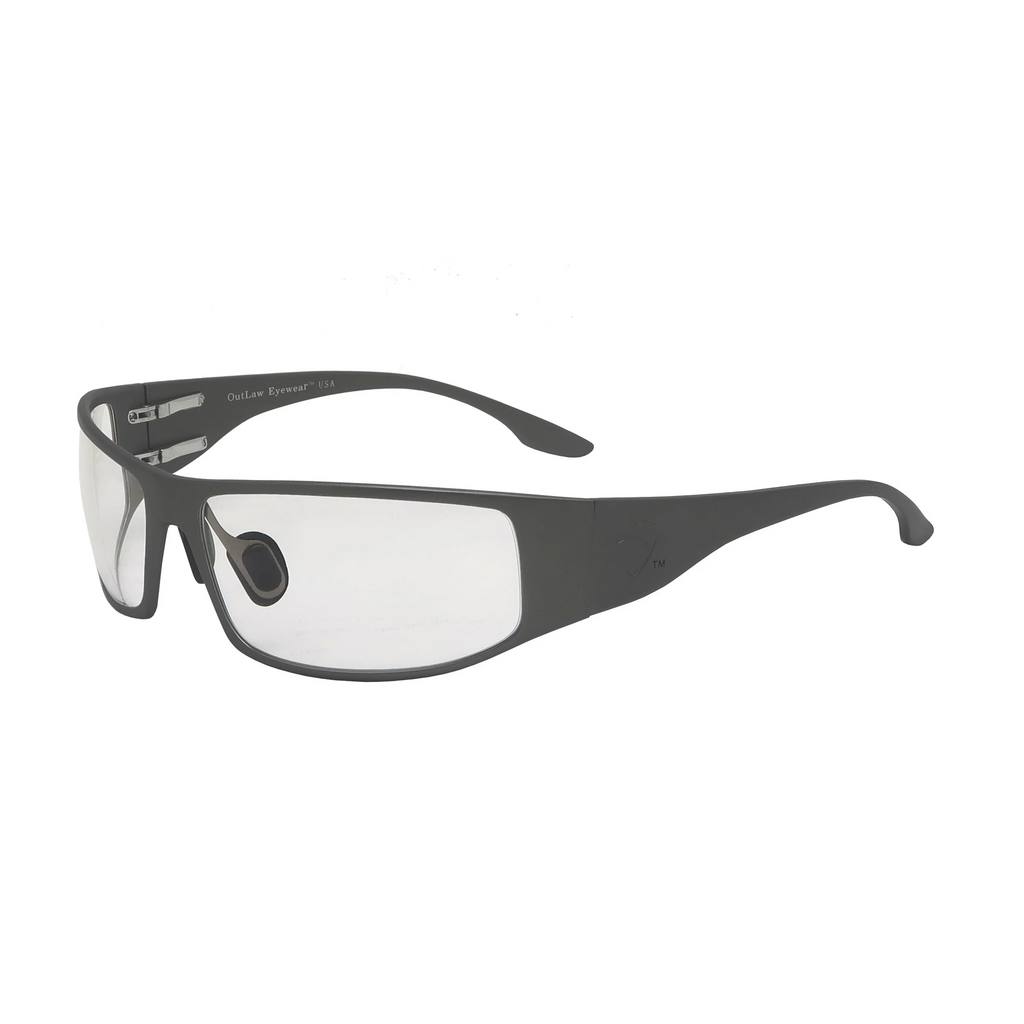 OutLaw Eyewear Fugitive TAC Sig Gray transition sunglasses with photochromatic lenses and sleek gray frame.