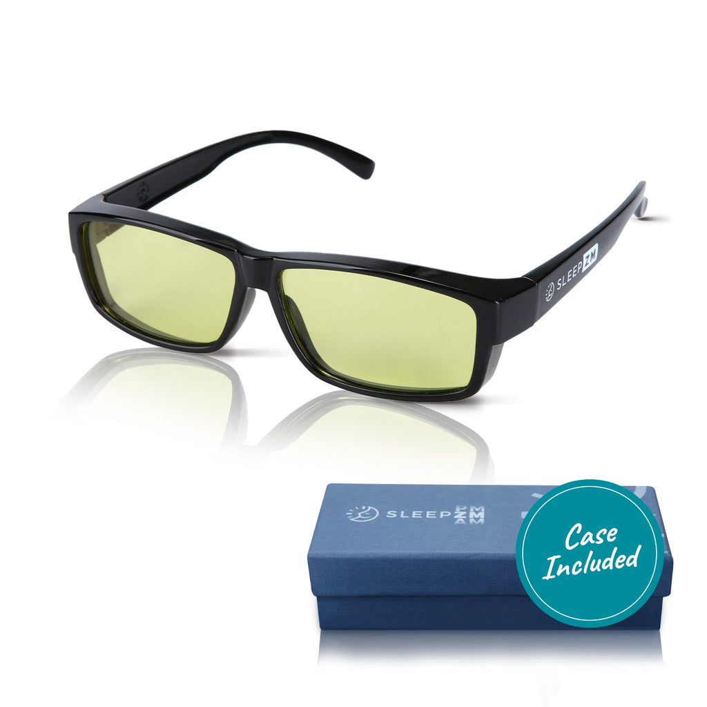Black DaytimeMax Fit Over Blue Light Glasses by Sleep ZM, designed to block blue light and reduce eye strain.