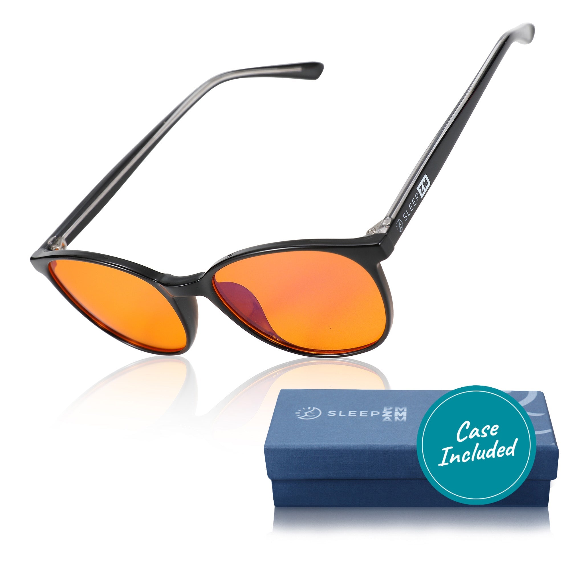 Blue light blocking glasses for kids in black by Sleep ZM, designed to reduce eye strain during night-time screen use.