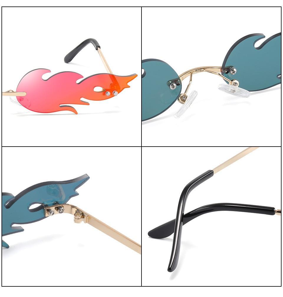 Fashion rimless fire flame sunglasses for women by Stevvex, featuring bold fire-inspired lens design and sleek frame detail.