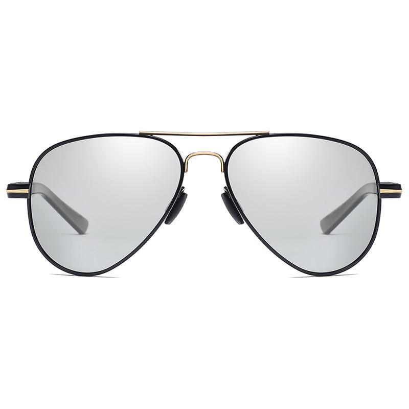 Stevvex aviation luxury polarized pilot-style sunglasses with UV400 protection, featuring dark tinted lenses and metal frames.
