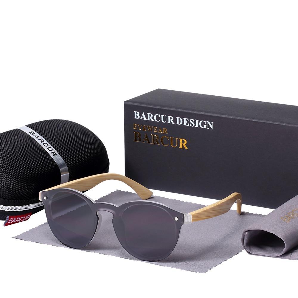 Luxury bamboo wood round sunglasses with UV400 protection by Stevvex, featuring natural bamboo frames and tinted lenses.