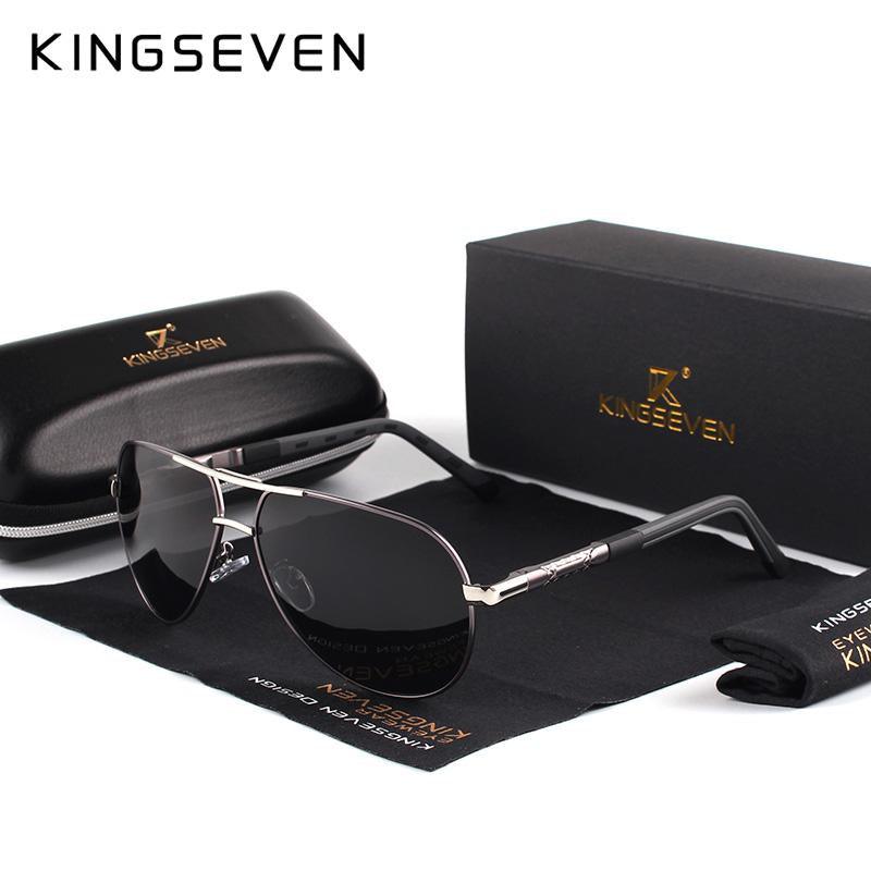 Stevvex luxury aluminum men's retro aviation polarized sunglasses with dark tinted lenses and sleek frame design.