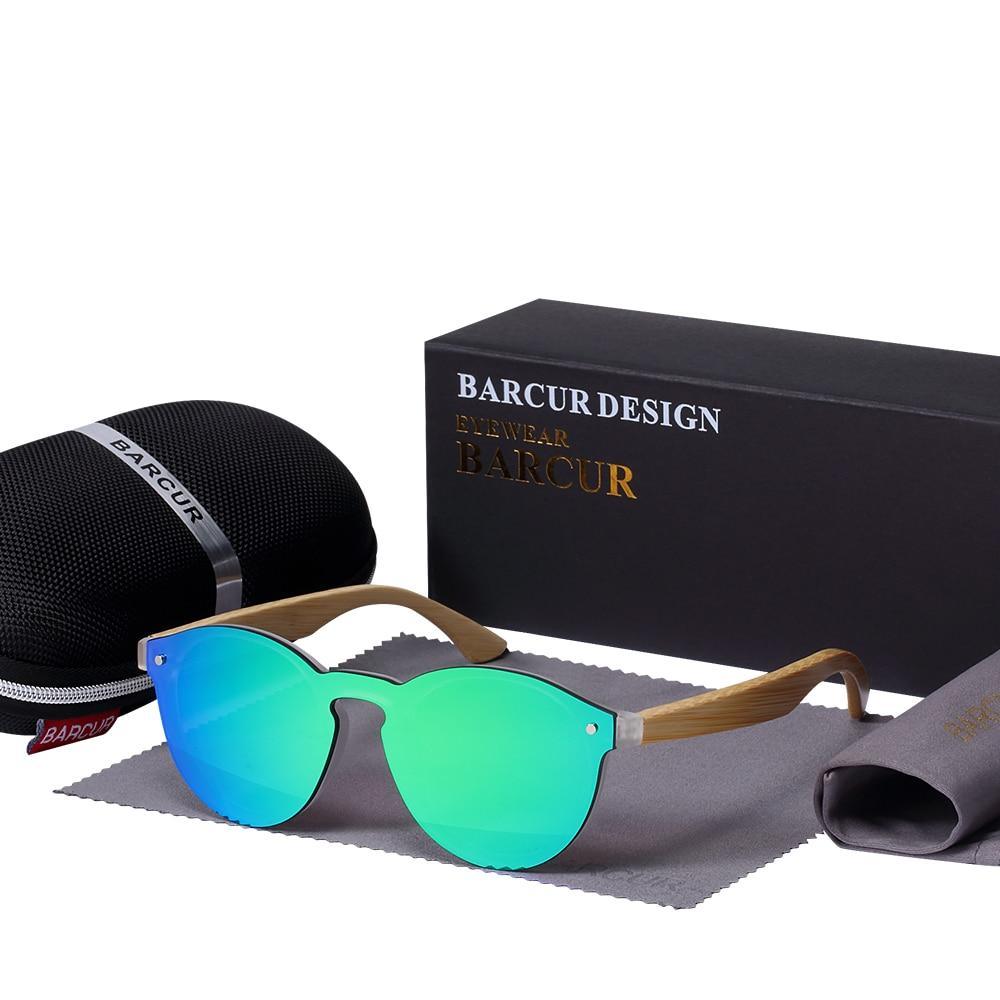 Luxury bamboo wood round sunglasses by Stevvex with UV400 protection, featuring brown bamboo frames and dark tinted lenses.